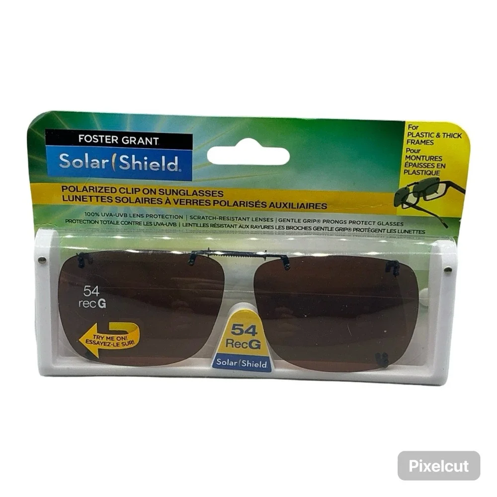 Foster Grant Solar Shield Polarized Clip On Sunglasses 54 Rec G Gray Lenses NEW